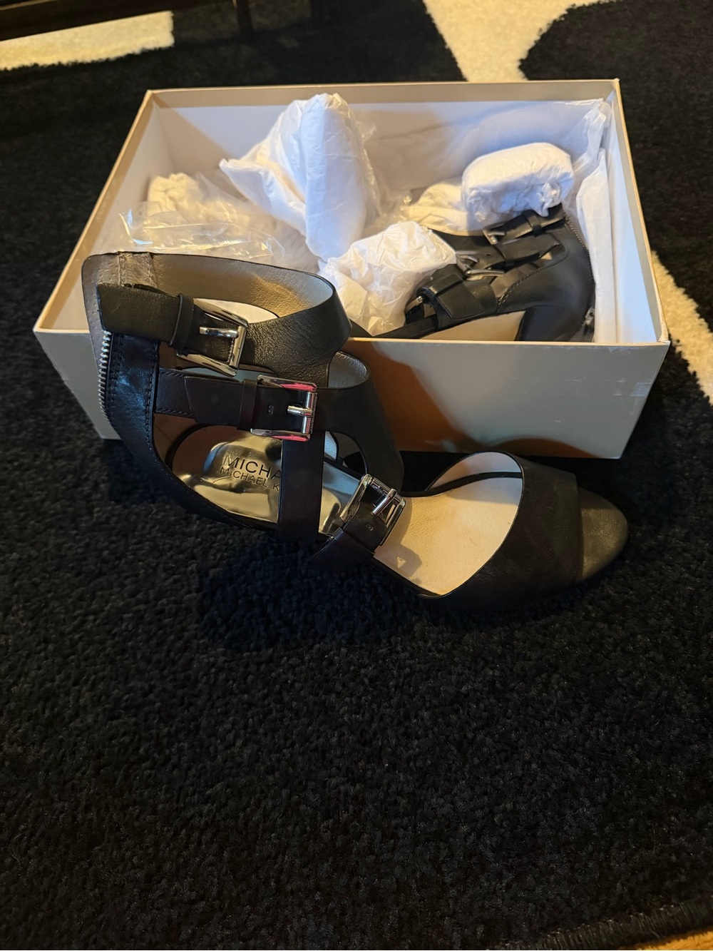 Michael Kors Black Buckle Strappy Heels